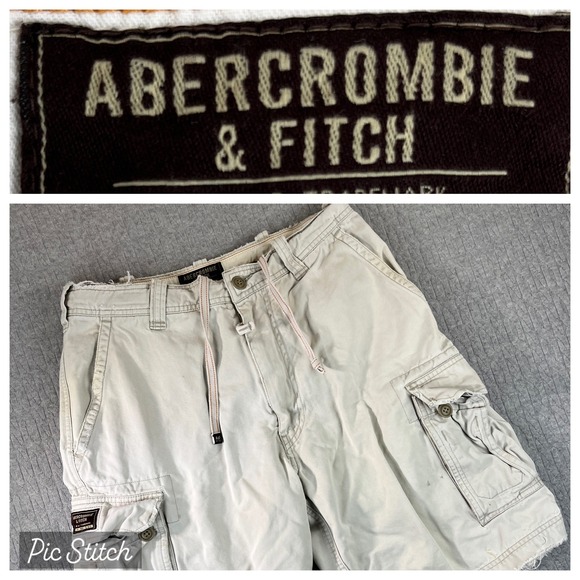 Vintage Abercrombie & Fitch Cargo Shorts Distressed Mens Size 31 ivory White - Picture 1 of 15